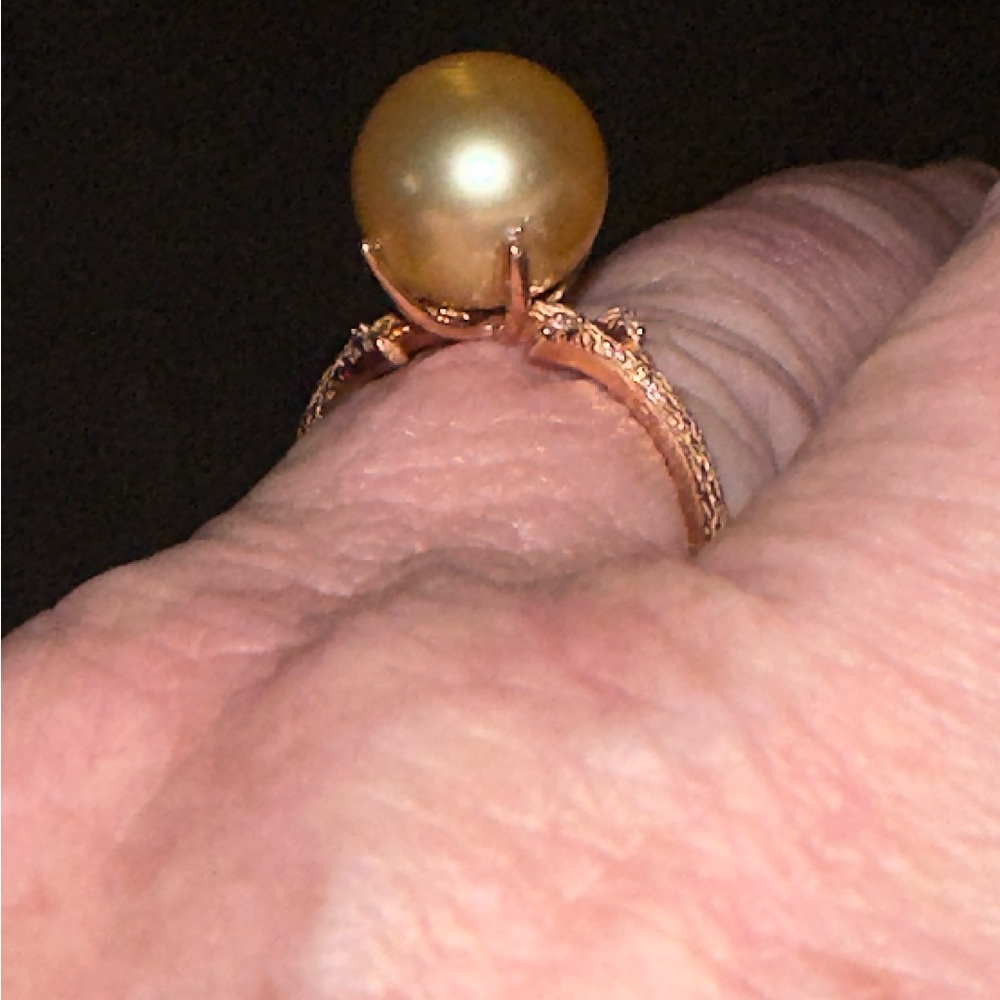 SOLD South Sea Golden 12mm Pearl 14kt Ring with Accent Stones size 7.5
